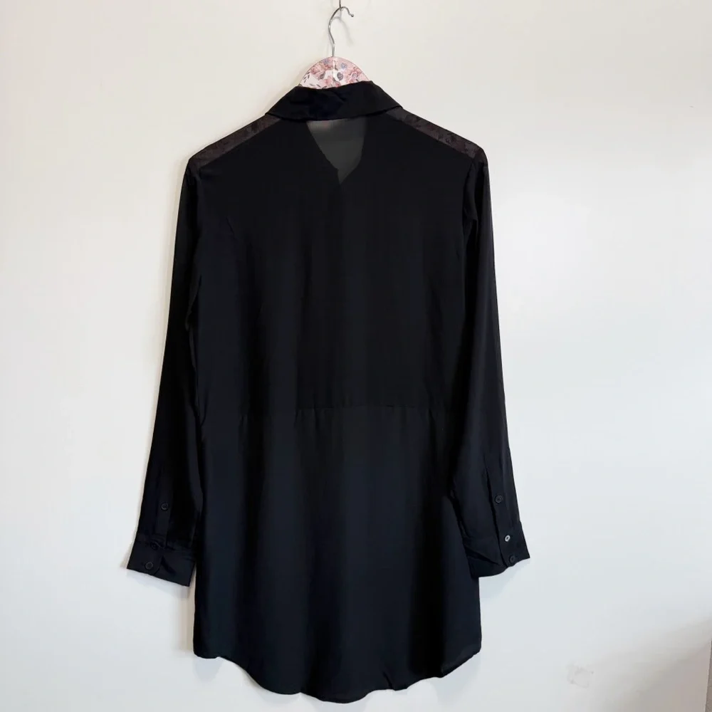 T by ALEXANDER WANG Black Silk Long Line Button Up Shirt Dress Small - Picture 9 of 9